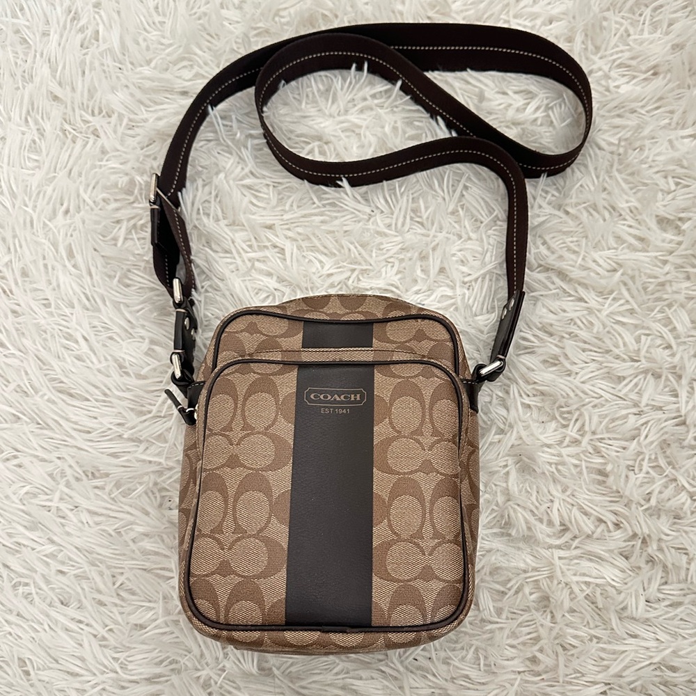 Coach Tan and Brown Signature Messenger Bag